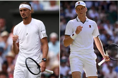 Montagem sobre fotos / Henry Nicholls / AFP final de Wimbledon Zverev x Sinner<!-- NICAID(16325464) -->