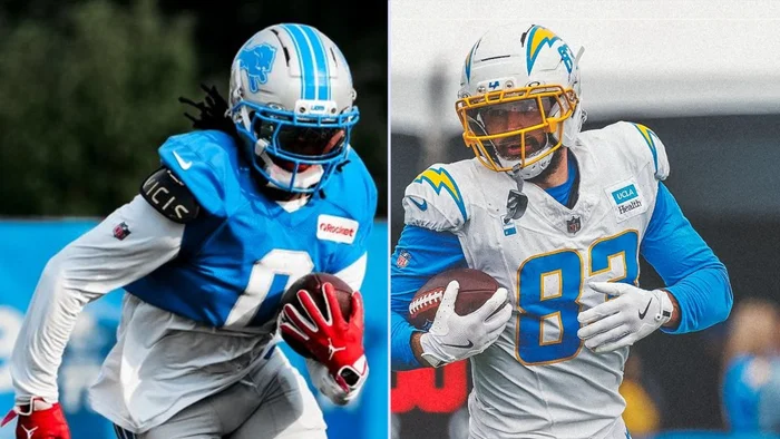 Montagem com fotos do Detroit Lions e do Los Angeles Chargers / Reprodução / X Montagem com fotos do Detroit Lions e do Los Angeles Chargers / Reprodução / X