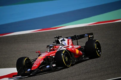 Ferrari's Monegasque driver Charles Leclerc drives on the second day of the Formula One pre-season testing at the Bahrain International Circuit in Sakhir on February 12, 2026. (Photo by Giuseppe CACACE / AFP)<!-- NICAID(16223919) -->