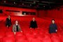 Four members of the Jury of the International Berlin Film Festival Berlinale, (LtoR) Bosnian director Jasmila Zbanic, Hungarian director Ildiko Enyedi,  Italian director Gianfranco Rosi and Romanian director Adina Pintilie, pose for a group photo inside the empty Berlinale Palace, the main screening theatre of the festival, in Berlin on February 27, 2021. - The International Film Festival Berlin will take place without audience this year and the juries will announce the awards on March 5, 2021. (Photo by Markus Schreiber / POOL / AFP)<!-- NICAID(14725440) -->
