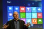 Microsoft CEO Steve Ballmer speaks during a press conference at Pier 57 to officially launch Windows 8 in New York  October 25, 2012.  Microsoft said Thursday its reimagined Windows 8 will launch Friday in 37 languages and 140 worldwide markets, as the tech giant unveiled the new version of its computer operating system.   AFP PHOTO / TIMOTHY A. CLARY
