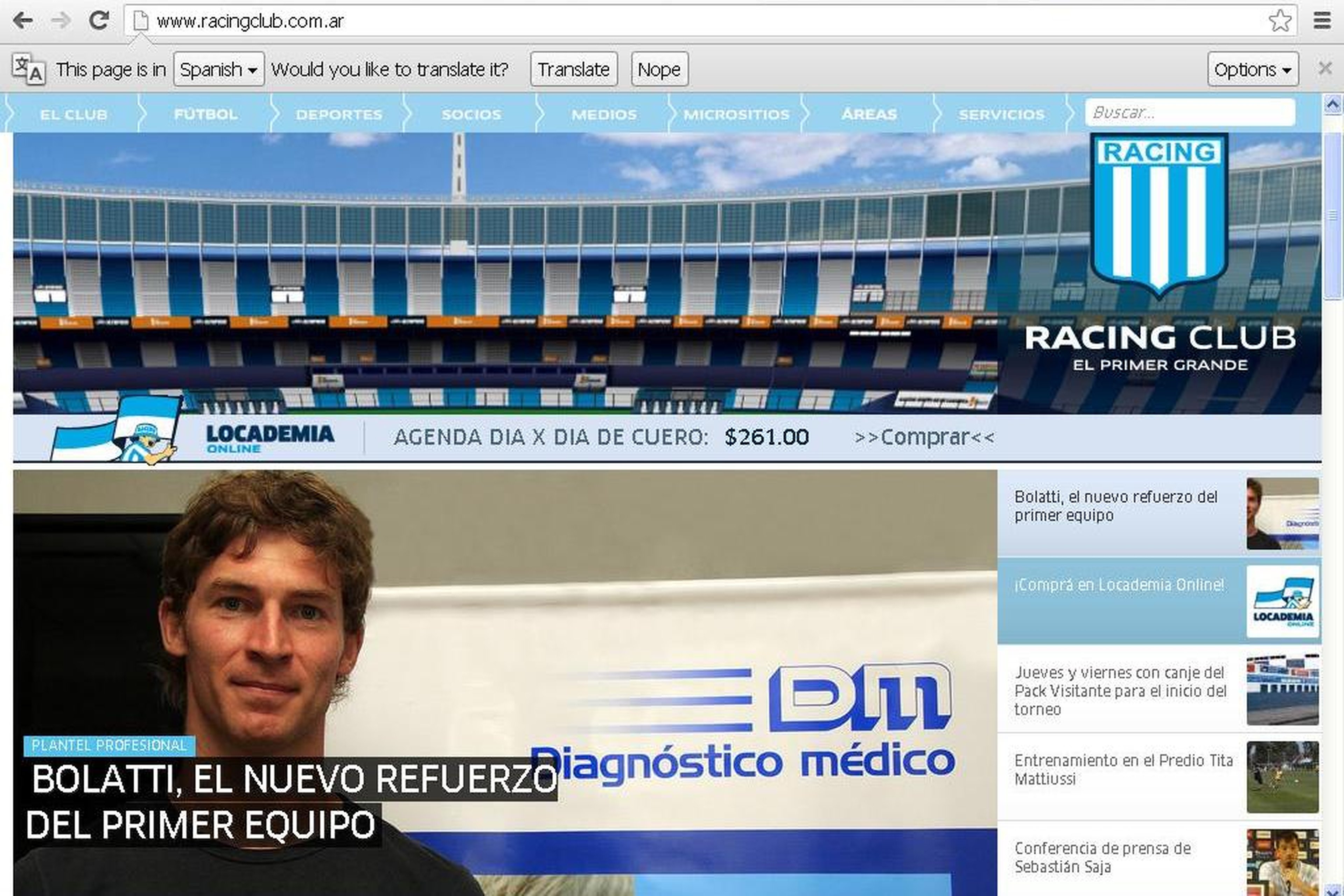 Reprodução/Site Oficial- Racing Club