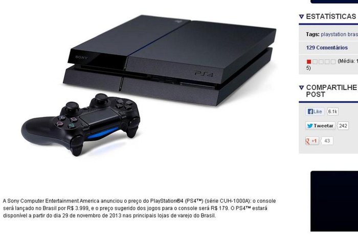 PS4 custará o equivalente a R$ 2.600 na Argentina; Brasil segue sem preço  oficial