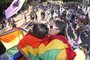  PORTO ALEGRE, RS, BRASIL,17-11-2013- 17 Parada Livre de Porto Alegre. Neste ano a parada livre também conhecida como parada gay fez a festa na redenção, seguindo em marcha ao redor do parque.Marcha Lésbica presente na parada livre