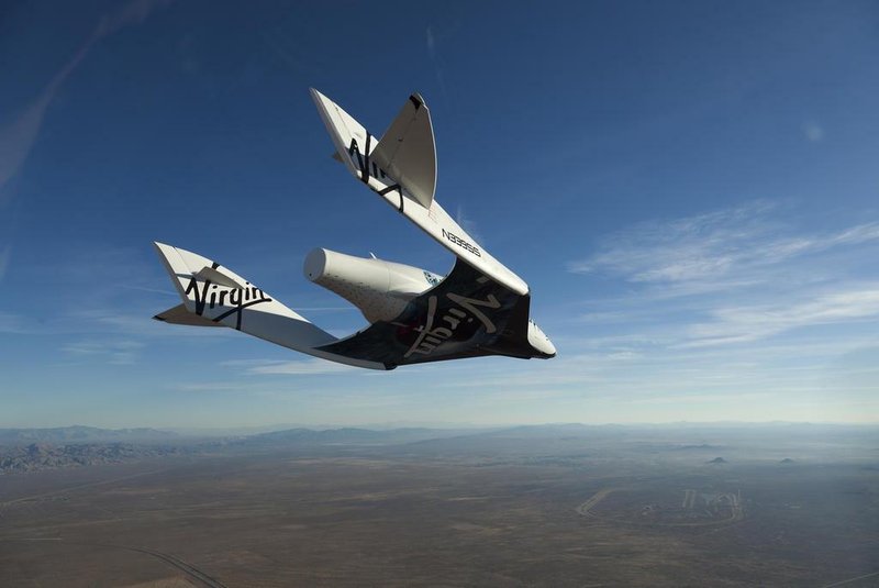 SpaceShipTwo, christened VSS Enterprise during a glide flight in Mojave, CA, USA. Photo by Mark Greenberg