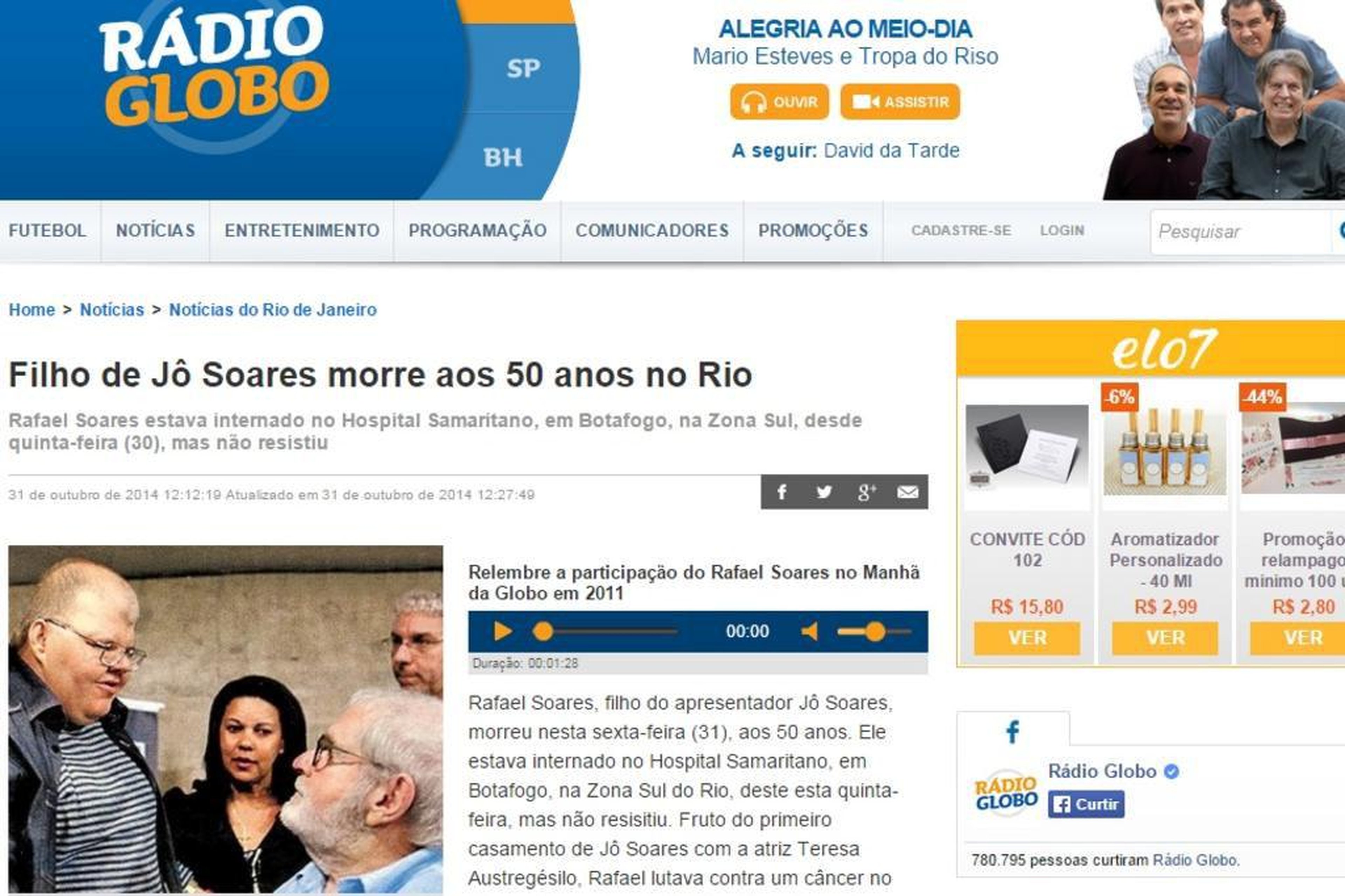 Site Rádio Globo/Reprodução