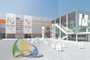 Projeção do Centro Internacional de Transmissão (IBC) , instalação do Parque Olímpico da Barra dos Jogos do Rio-2016