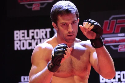  Atletas da luta principal o brasileiro Vitor Belfort e o americano Luke Rockhold e os adversários da co-luta da noite o estreante Ronaldo Jacaré e o americano Chris Camozzi na coletiva e treino aberto em Jaraguá do sul.Na foto Luke Rockhold 