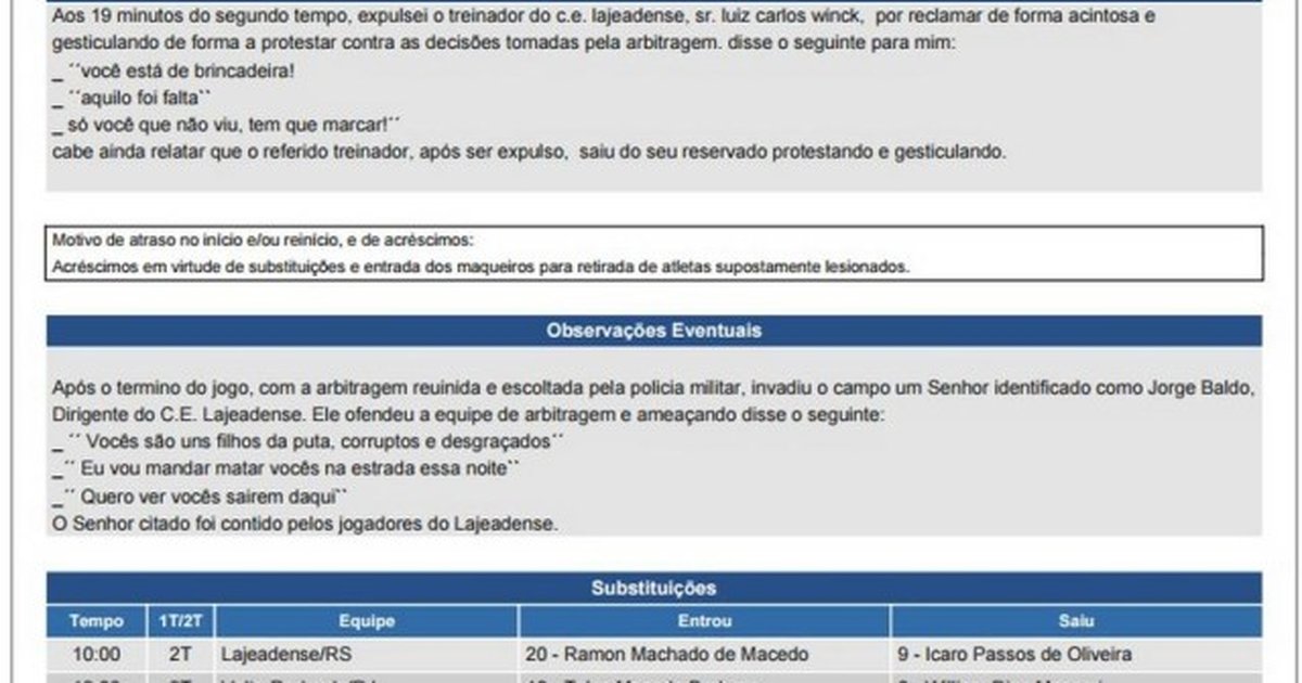 Árbitro relata ameaça de ex-jogador do Grêmio em súmula: Tem que chutar a  cabeça de vocês mesmo