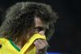 Brazils David Luiz gestures during the Russia 2018 FIFA World Cup South American qualifier match against Chile, in Santiago, on October 18, 2015.    AFP PHOTO / CLAUDIO REYES