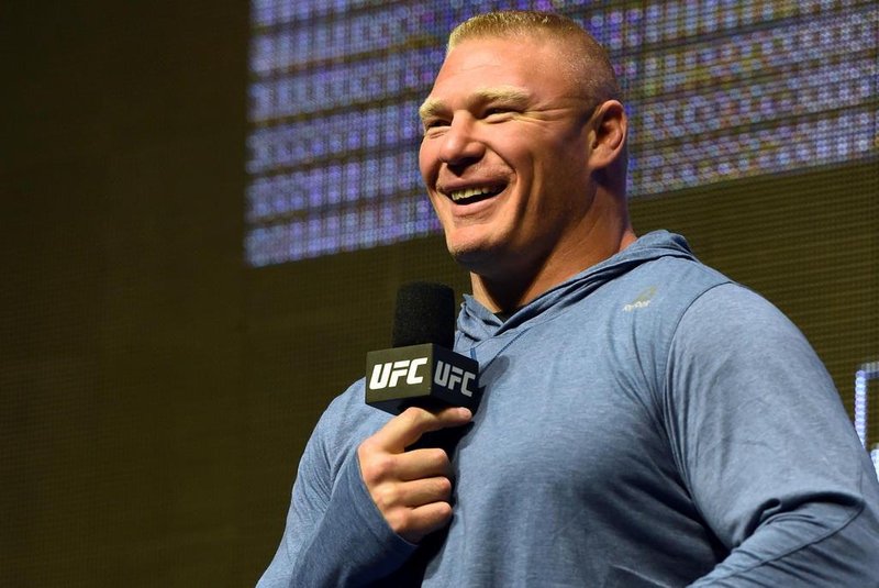 LAS VEGAS, NV - JULY 07: Mixed martial artist Brock Lesnar smiles as he takes questions from members of the media during an open workout for UFC 200 at T-Mobile Arena on July 7, 2016 in Las Vegas, Nevada. Lesnar will face Mark Hunt on July 9 in Las Vegas in a heavyweight bout that will serve as UFC 200s main event after Jon Jones was pulled from his light heavyweight title fight against Daniel Cormier due to a potential violation of the UFCs anti-doping policy.   Ethan Miller/Getty Images/AFP