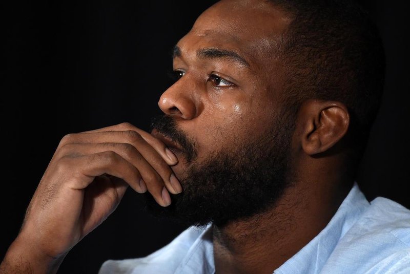 LAS VEGAS, NV - JULY 07: Mixed martial artist Jon Jones takes questions during a news conference at MGM Grand Hotel & Casino to address being pulled from his light heavyweight title fight at UFC 200 against Daniel Cormier due to a potential violation of the UFCs anti-doping policy on July 7, 2016 in Las Vegas, Nevada.   Ethan Miller/Getty Images/AFP