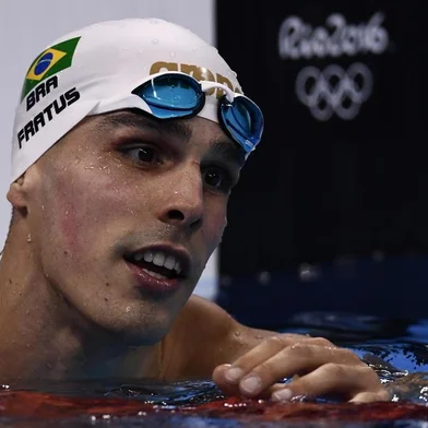 Brazils Bruno Fratus competes in a Mens 50m Freestyle heat during the swimming event at the Rio 2016 Olympic Games at the Olympic Aquatics Stadium in Rio de Janeiro on August 11, 2016. CHRISTOPHE SIMON / AFP
