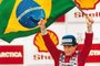 Ayrton Senna comemora sua primeira vitória no GP Brasil, a corrida foi no Autódromo de Interlagos, em 1991.
#PÁGINA: 1
#ENVELOPE: 102164