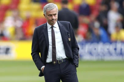Manchester Uniteds Portuguese manager Jose Mourinho looks on before the English Premier League football match between Watford and Manchester United at Vicarage Road Stadium in Watford, north of London on September 18, 2016.