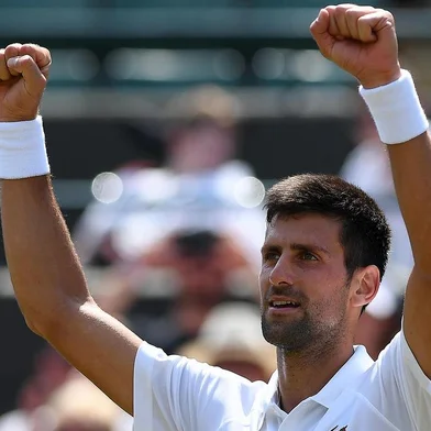  Serbias Novak Djokovic reacts after winning against Czech Republics Adam Pavlasek during their mens singles second round match on the fourth day of the 2017 Wimbledon Championships at The All England Lawn Tennis Club in Wimbledon, southwest London, on July 6, 2017.Djokovic won the match 6-2, 6-2, 6-1. / AFP PHOTO / Glyn KIRK / RESTRICTED TO EDITORIAL USEEditoria: SPOLocal: WimbledonIndexador: GLYN KIRKSecao: tennisFonte: AFPFotógrafo: STR