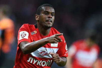 Football. Russian Premier League. Spartak vs. Ural3082990 04/25/2017 Spartak player Lucas Fernando celebrates a goal at the Russian Premier Football League championship's 25th round match between FC Spartak Moscow and FC Ural Yekaterinburg. Alexander Vilf/SputnikLocal: MoscowIndexador: Alexander VilfSecao: SportsFonte: SputnikFotógrafo: STF