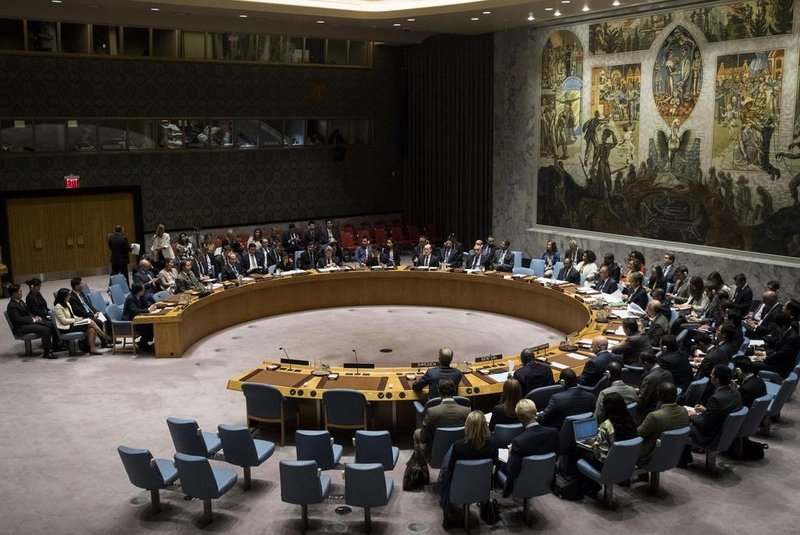 NEW YORK, NY - SEPTEMBER 11: Members of the United Nations Security Council meet concerning North Korea at UN headquarters, September 11, 2017 in New York City. The Security Council unanimously approved new sanctions on North Korea. The United States softened its demands for tougher measures, including removing its demand for a full oil embargo, in a bid to win support from Russia and China.   Drew Angerer/Getty Images/AFP