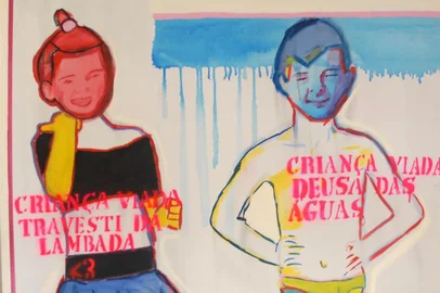 Obra que estará na exposição Queermuseu, do Santander Cultural, a partir de 15 de agosto de 2017.BIA LEITETravesti da lambada e deusa das águas, 2013100x100cmAcrílica, óleo e spray sobre telaColeção da artista