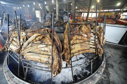  

PORTO ALEGRE,RS, BRSIL.2017-09-14.Encare a crise sobre custos para um churrasco no acampamento, assadores preparando churrascos para o almoço do meio dia.Na foto.Assador Luciano Zakowiscz.(RONALDO BERNARDI/AGENCIA RBS).