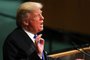 NEW YORK, NY - SEPTEMBER 19: President Donald Trump speaks to world leaders at the 72nd United Nations (UN) General Assembly at UN headquarters in New York on September 19, 2017 in New York City. This is Trumps first appearance at the General Assembly where he addressed threats from Iran and North Korea among other global concerns.   Spencer Platt/Getty Images/AFP