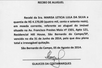 Recibo apresentado pela defesa de Lula para aluguel de apartamento em São Bernardo do Campo traz data inexistente: 31 de junho