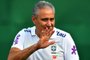 Brazils national team coach Tite gestures during a training session at the Palmeiras training centre, in Sao Paulo, Brazil, on October 8, 2017 ahead of their World Cup qualifier match against Chile next October 10. / AFP PHOTO / NELSON ALMEIDA