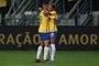 Neymar e Gabriel Jesus comemoram após o segundo gol da Seleção Brasileira contra o Chile em partida válida pelas Eliminatórias da Copa do Mundo de 2018, na Rússia.