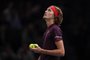  Germany's Alexander Zverev reacts during his second round match against Netherland's Robin Haase at the ATP World Tour Masters 1000 Indoor tennis tournament on November 1, 2017 in Paris. / AFP PHOTO / CHRISTOPHE ARCHAMBAULTEditoria: SPOLocal: ParisIndexador: CHRISTOPHE ARCHAMBAULTSecao: tennisFonte: AFPFotógrafo: STF