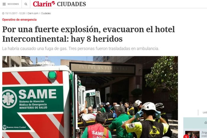 Caldeira de hotel em que o Grêmio ficará em Buenos Aires explode e deixa oito feridos