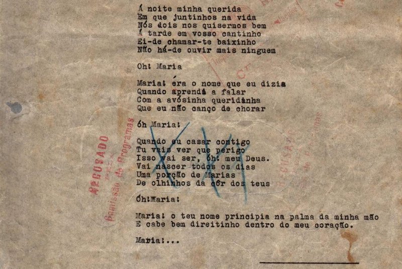Fac-símile da letra da música Maria no Museu do Fado, de Lisboa, Ary Barroso
