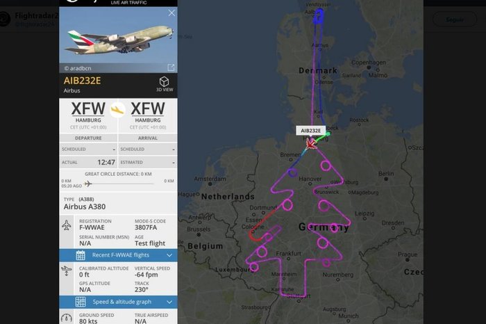 Avião da Airbus faz trajeto em forma de árvore de natal | GZH