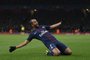 Paris Saint-Germain Brazilian midfielder Lucas Moura celebrats scoring their second goal to equalise 2-2 during the UEFA Champions League group A football match between Arsenal and Paris Saint-Germain at the Emirates Stadium in London on November 23, 2016.