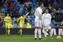 Villarreals Spanish midfielder Pablo Fornals (C) celebrates after scoring a goal during the Spanish league football match between Real Madrid and Villarreal at the Santiago Bernabeu Stadium in Madrid on January 13, 2018. / AFP PHOTO / GABRIEL BOUYS