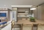 Living e cozinha: ambientes integrados ganharam amplitude visual com tons semelhantes