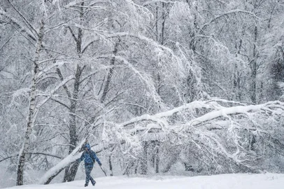 A woman walks during a strong snowfall at the Kolomenskoye museum-reserve in Moscow on February 4, 2018. / AFP PHOTO / Yuri KADOBNOVEditoria: WEALocal: MoscowIndexador: YURI KADOBNOVSecao: tourismFonte: AFPFotógrafo: STF