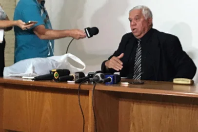  SÃO LEOPOLDO, RS, BRASIL, 08-01-2017. Coletiva de imprensa da polícia civil sobre o ritual satânico. (VANESSA KANNENBERG/AGÊNCIA RBS)
