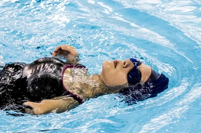 24/01/2018 - São Paulo, SP - Centro de Treinamento Paraolimpico Brasileiro - Camping Escolar Paralímpico - NataçãoNa foto, Larissa Rodrigues, 13 anos.