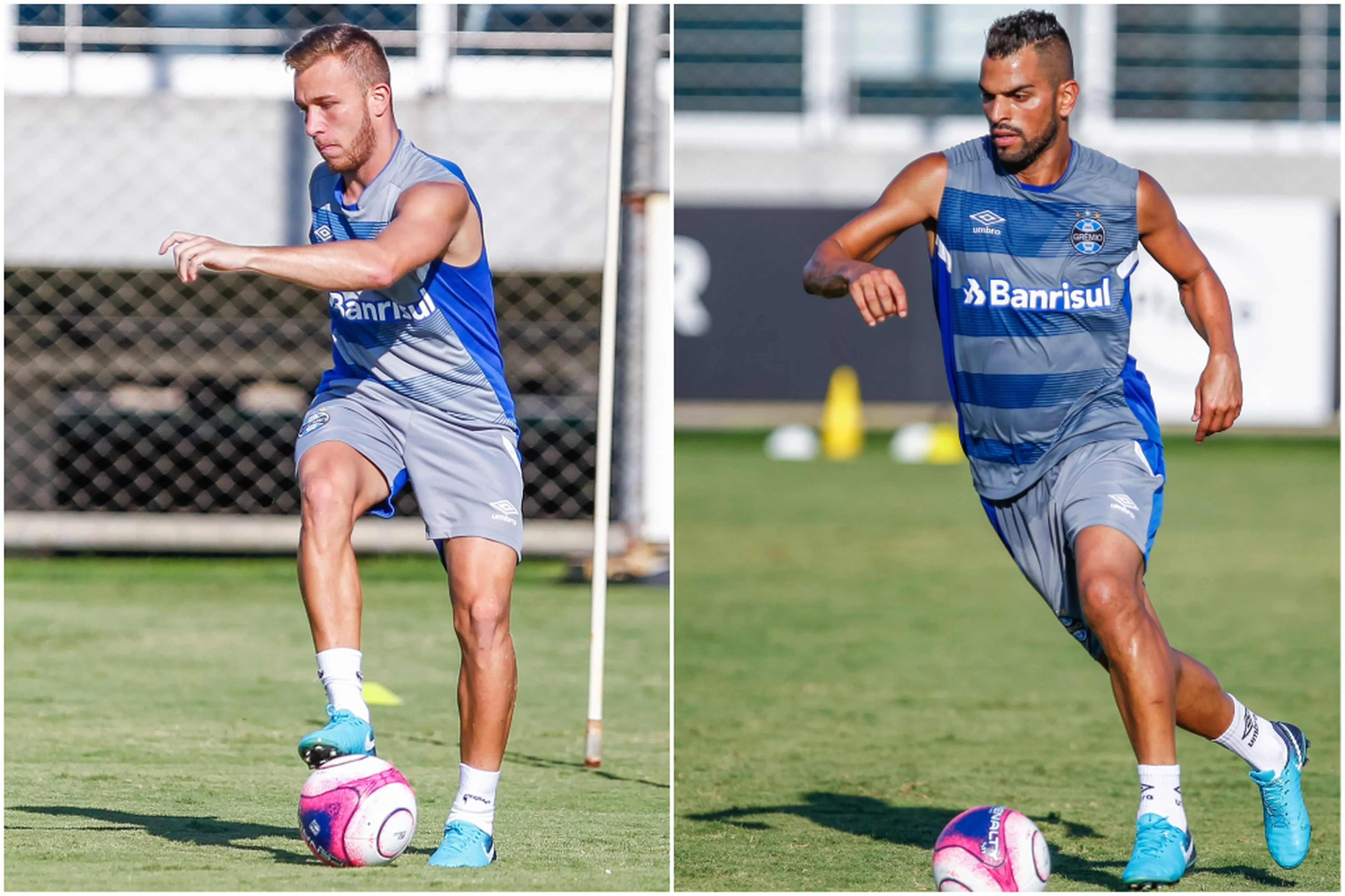 Montagem sobre fotos de Lucas Uebel/Grêmio, Divulgação