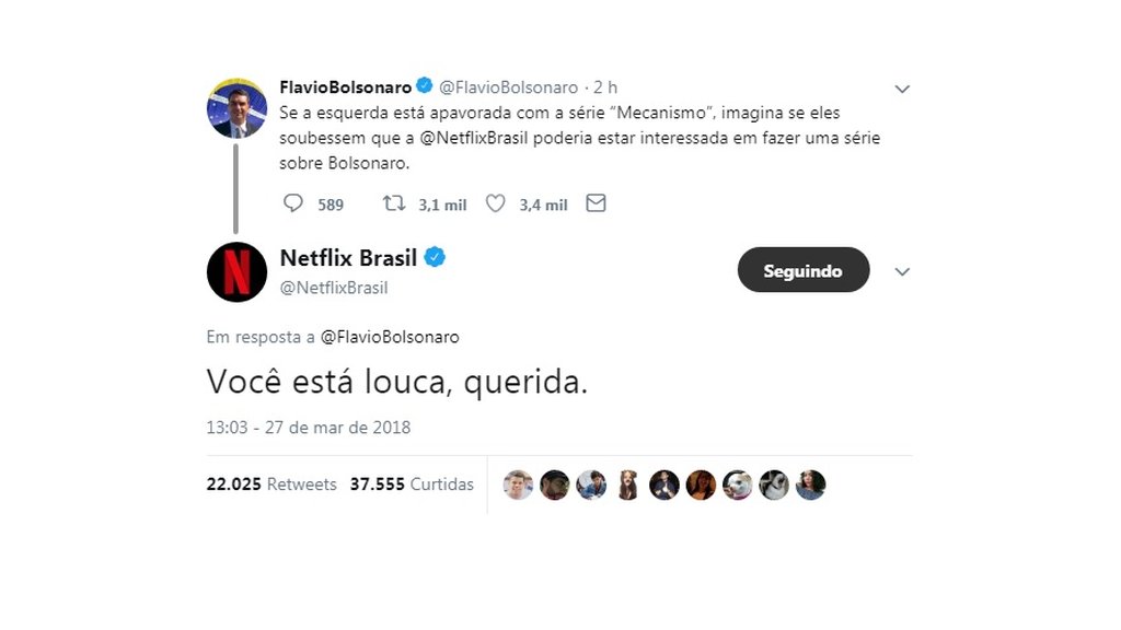 Netflix responde a filho de Bolsonaro pelo Twitter, e deputado