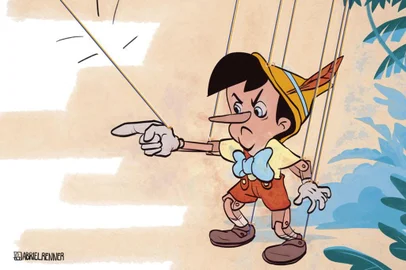ilustração , desenho , coluna , Paulo Germano , Gabriel Renner , manipulação , manipulado , boneco , ventríloquo , Pinóquio , fantoche