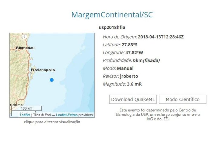 Centro de Sismologia da USP / Reprodução