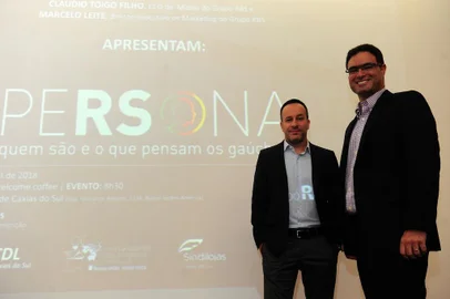  CAXIAS DO SUL, RS, BRASIL, 20/04/2018. Grupo RBS apresenta estudo "Persona - Quem são e o que pensam os gaúchos?" a empresários de Caxias do Sul, na CIC. Na foto, CEO do Grupo RBS, Claudio Toigo Filho (E) e diretor-executivo de marketing do Grupo RBS, Marcelo Leite. (Porthus Junior/Agência RBS)
