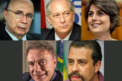 De cima para baixo e da esquerda para a direita: Henrique Meirelles (PSDB), Ciro Gomes (PDT), Manuela D'¿?vila (PCdoB), ¿?lvaro Dias (PRB), Guilherme Boulos (PSOL) 