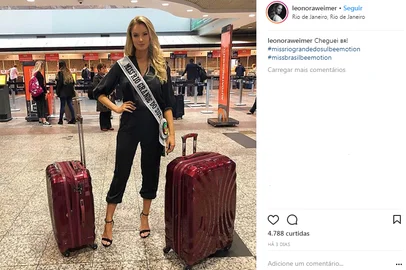 Postagem no Instagram da chegada da Miss RS no Rio de Janeiro