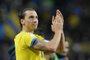 Sweden's team captain Zlatan Ibrahimovic celebrates after the FIFA 2014 World Cup group C qualifying football match Sweden vs Austria on October 11, 2013 in Solna near Stockholm. Sweden won 2-1. AFP PHOTO/JONATHAN NACKSTRAND