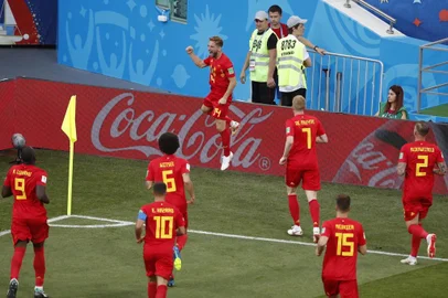  Belgiums forward Dries Mertens (C) celebrates after scoring the opening goal during the Russia 2018 World Cup Group G football match between Belgium and Panama at the Fisht Stadium in Sochi on June 18, 2018. / AFP PHOTO / Odd ANDERSEN / RESTRICTED TO EDITORIAL USE - NO MOBILE PUSH ALERTS/DOWNLOADSEditoria: SPOLocal: SochiIndexador: ODD ANDERSENSecao: soccerFonte: AFPFotógrafo: STF