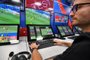 A view of the video assistant refereeing (VAR) operation room at the 2018 FIFA World Cup Russia International Broadcast Centre (IBC) in Moscow on June 9, 2018. / AFP PHOTO / Mladen ANTONOV