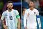 (COMBO) This combination of two files pictures created on June 30, 2018 shows Argentina's forward Lionel Messi (L) in Kazan on June 30, 2018 and Portugal's forward Cristiano Ronaldo in Sochi on June 30, 2018.Cristiano Ronaldo and Lionel Messi saw their World Cup dreams snuffed out on June 30, 2018. / AFP PHOTO / Roman KRUCHININ AND Adrian DENNIS