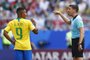  Brazil's forward Neymar (L) is marked by Mexico's midfielder Hector Herrera during the Russia 2018 World Cup round of 16 football match between Brazil and Mexico at the Samara Arena in Samara on July 2, 2018. / AFP PHOTO / SAEED KHAN / RESTRICTED TO EDITORIAL USE - NO MOBILE PUSH ALERTS/DOWNLOADSEditoria: SPOLocal: SamaraIndexador: BENJAMIN CREMELSecao: soccerFonte: AFPFotógrafo: STR